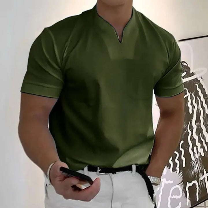 Mens Summer Casual Short Sleeve V-Neck Shirt