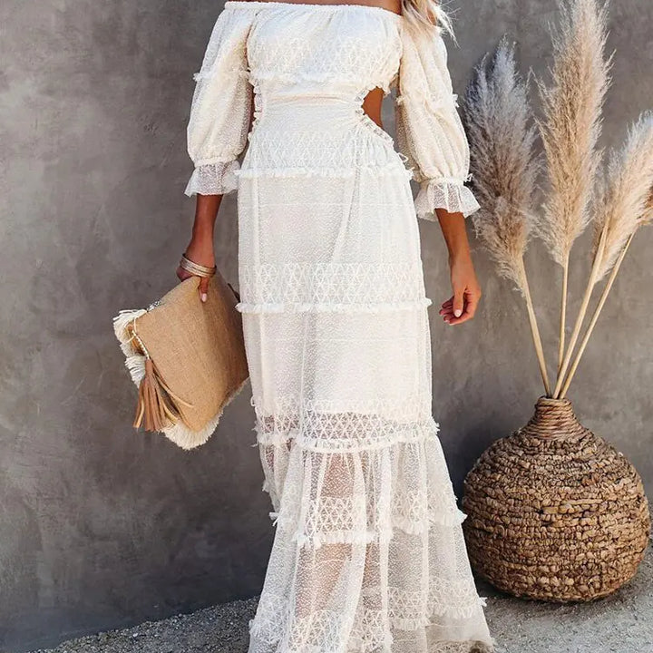 Summer Slash Neck Bohemian Women Maxi Dress