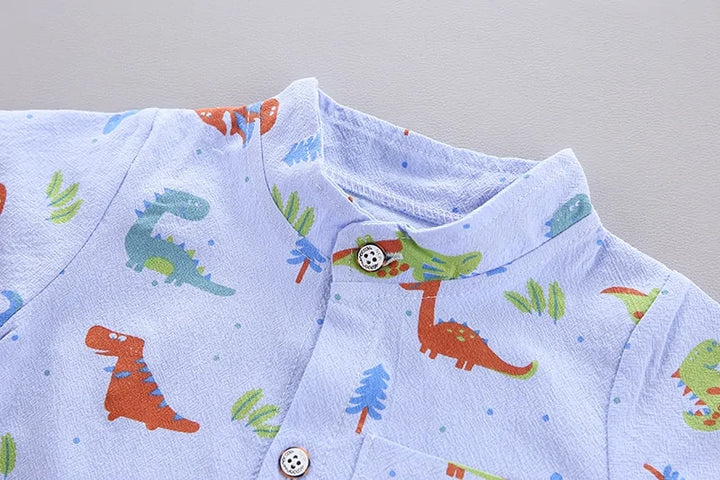 2021 Cartoon Dinosaur Print Toddler Boy Summer Set: Shirt + Pants