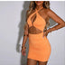 Summer Solid Backless Cut Out Women's Ruched Cross Halter Short Mini Dress