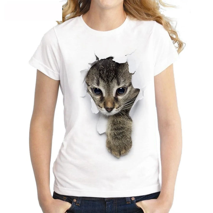 Lovely 3D Cat Print Casual Harajuku Women Summer T-shirt