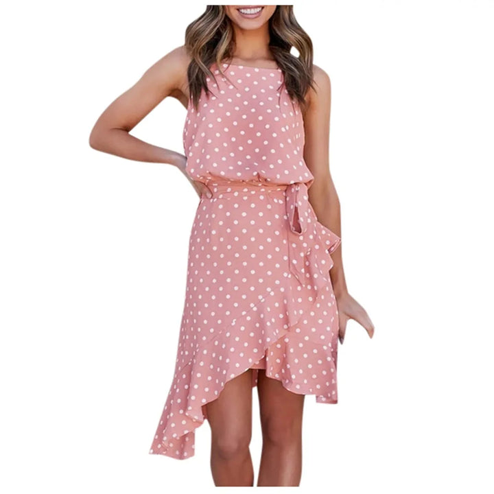 2020 Summer Polka Dot Ruffle Split Mini Dress #D3