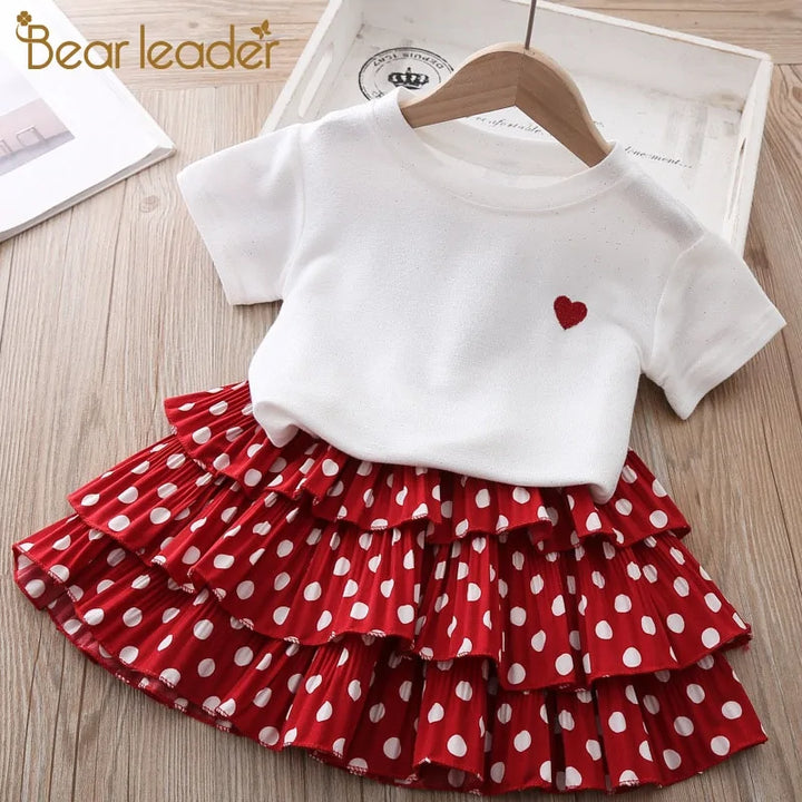 Bear Leader Toddler Girl Polka Dot Skirt Set - Summer Short Sleeve - Ages 3-7