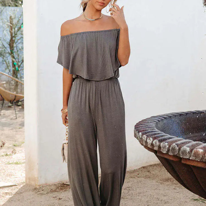 WOLF Women's Summer Jumpsuit with Wide Legs and Off-Shoulder