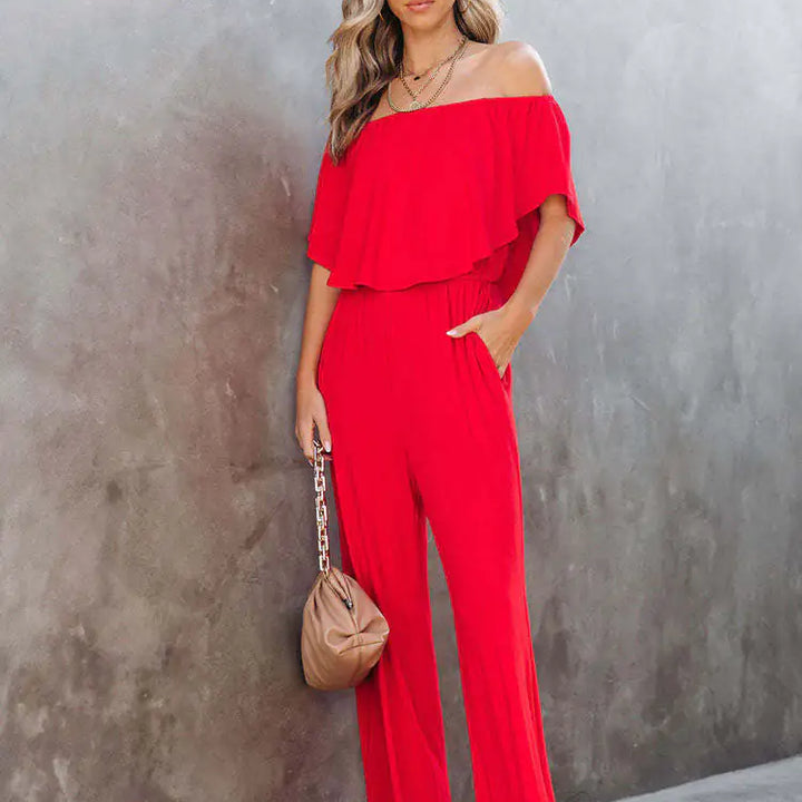 WOLF Women's Summer Jumpsuit with Wide Legs and Off-Shoulder