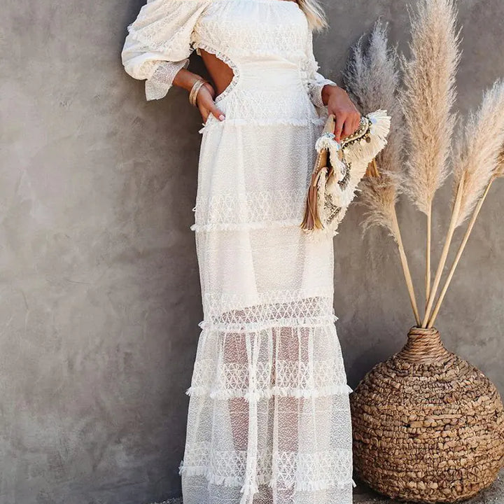 Summer Slash Neck Bohemian Women Maxi Dress