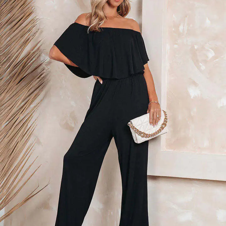 WOLF Women's Summer Jumpsuit with Wide Legs and Off-Shoulder